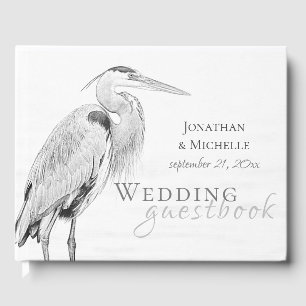 Beautiful Blue Heron Water Bird Sketch Wedding  Guest Book
