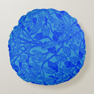 Beautiful Blue Honeysuckle Pattern by W. Morris Round Cushion