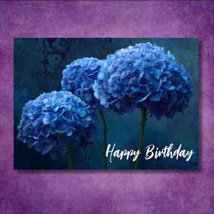 Beautiful Blue Hydrangea Floral Botanical Birthday Card