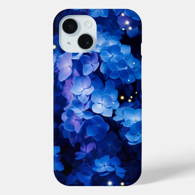 Beautiful Blue Hydrangea Flowers in Night Case-Mate iPhone Case (Back)