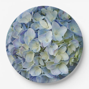 Beautiful Blue Hydrangea Flowers Photo Paper Plate