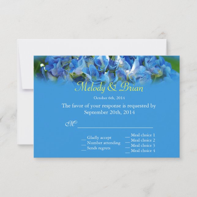 Beautiful blue hydrangea flowers RSVP wedding Card (Front)