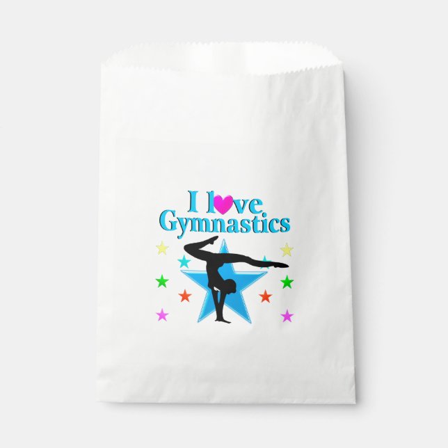BEAUTIFUL BLUE I LOVE GYMNASTICS DESIGN FAVOUR BAGS (Front)
