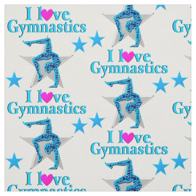 BEAUTIFUL BLUE I LOVE GYMNASTICS FABRIC (Swatch)