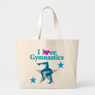 BEAUTIFUL BLUE I LOVE GYMNASTICS LARGE TOTE BAG