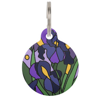 Beautiful Blue Iris Flowers Abstract Art Pet Tag