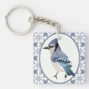 Beautiful Blue Jay Bird Key Ring