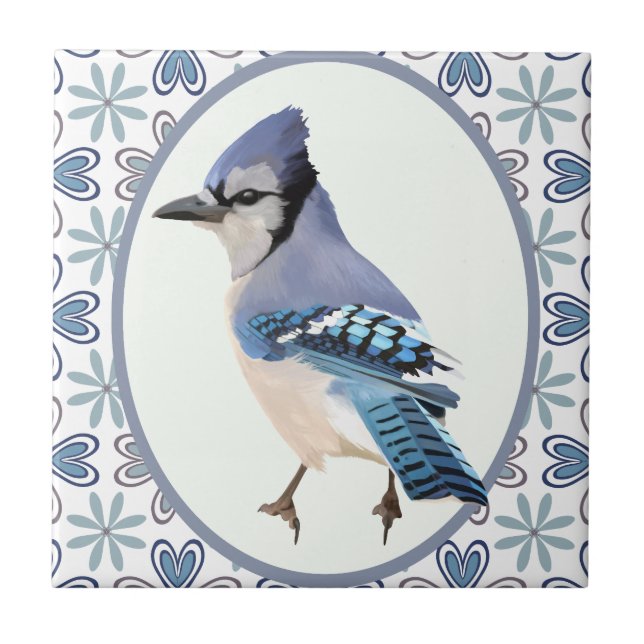 Beautiful Blue Jay Bird Tile (Front)