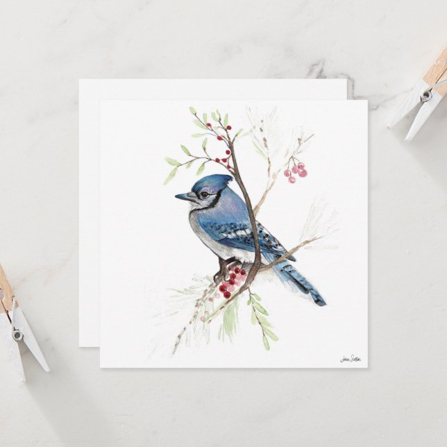 Beautiful Blue Jay Painting Card (Front/Back In Situ)