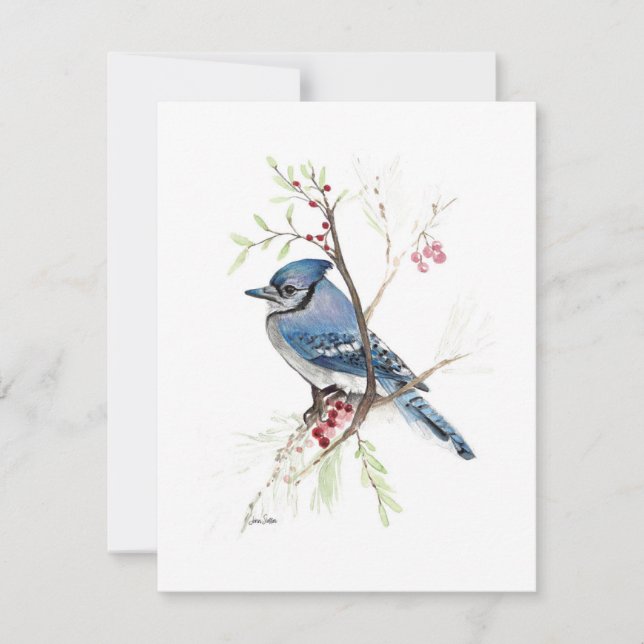 Beautiful Blue Jay Watercolor Note Card (Front)