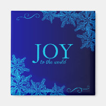 Beautiful Blue Joy to the World Snowflake Magnet