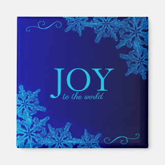 Beautiful Blue Joy to the World Snowflake Magnet