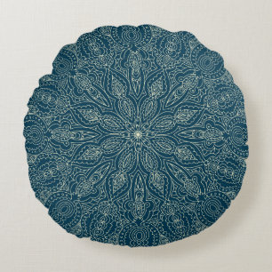 Beautiful blue lace ornament, merry christmasabst round cushion