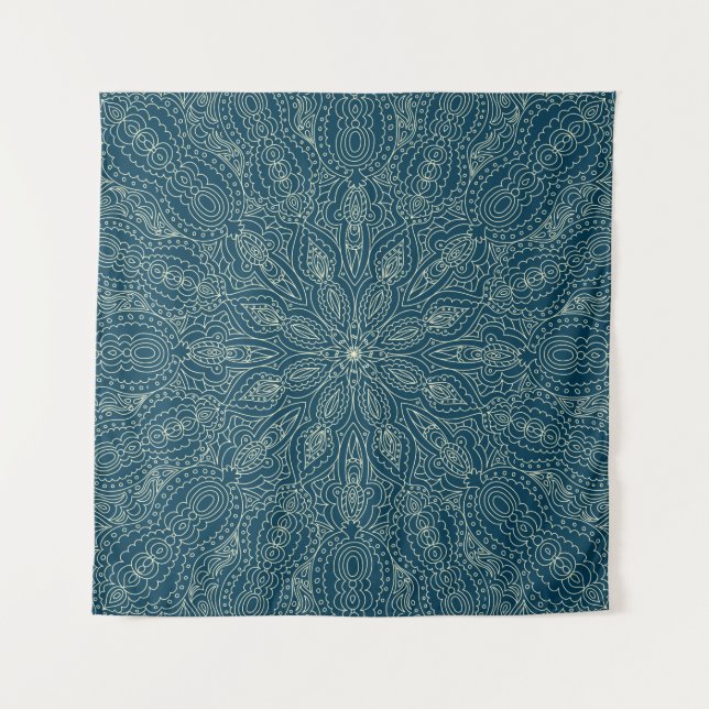 Beautiful blue lace ornament,  merry christmasabst tapestry (Front)