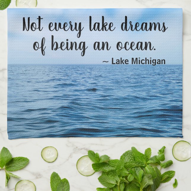 Beautiful Blue Lake Michigan With Cirrus Clouds Tea Towel (Folded)