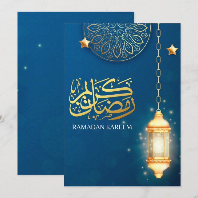 Beautiful Blue Lantern Ramadan Kareem Blessings Holiday Card (Front/Back)