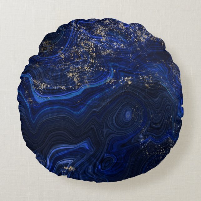 Beautiful blue lapis lazuli geode inspired  round cushion (Front)