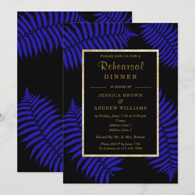 Beautiful Blue Leaf Bracken Wedding Invitation (Front/Back)