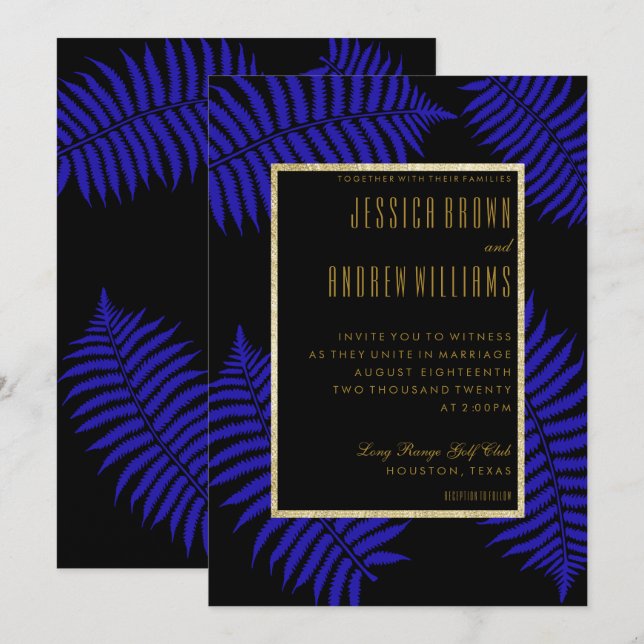 Beautiful Blue Leaf Bracken Wedding Invitation (Front/Back)