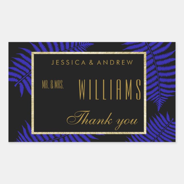 Beautiful Blue Leaf Bracken Wedding Thank You Rectangular Sticker (Front)