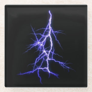 Beautiful Blue Lightning on Black Background Glass Coaster