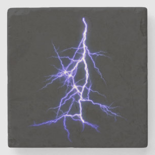 Beautiful Blue Lightning on Black Background Stone Coaster