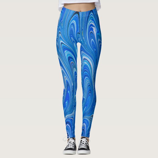 Beautiful Blue Liquid Marble Leggings (Front)