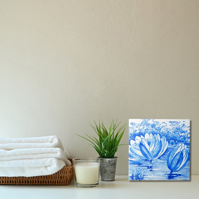 Beautiful blue  lotus flowers  Ceramic Tile (Creator Uploaded)