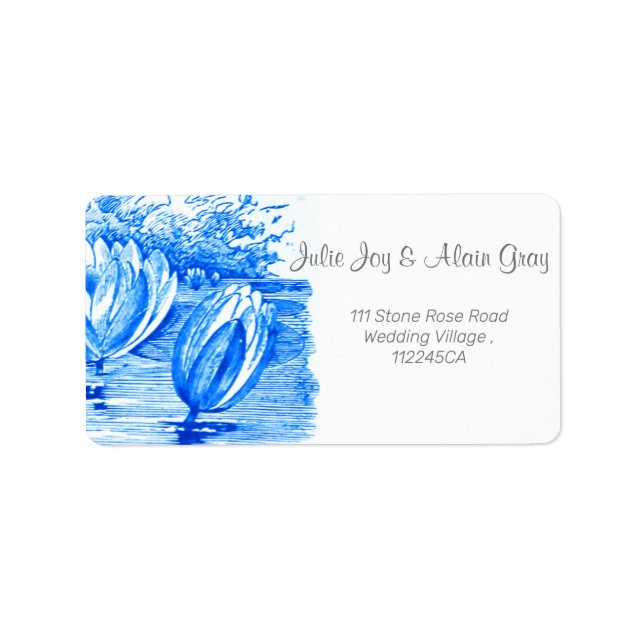 Beautiful blue  lotus flowers label (Front)