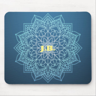 Beautiful Blue Mandala with Monogram Mouse Mat