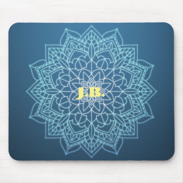 Beautiful Blue Mandala with Monogram Mouse Mat (Front)