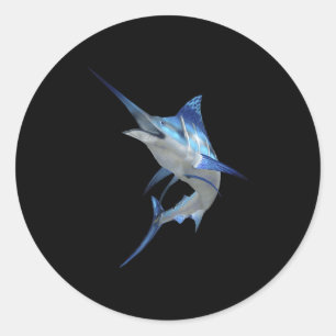 Beautiful Blue Marlin Fishing Short Sleeve Classic Round Sticker