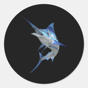 Beautiful Blue Marlin Fishing Short Sleeve  Classic Round Sticker