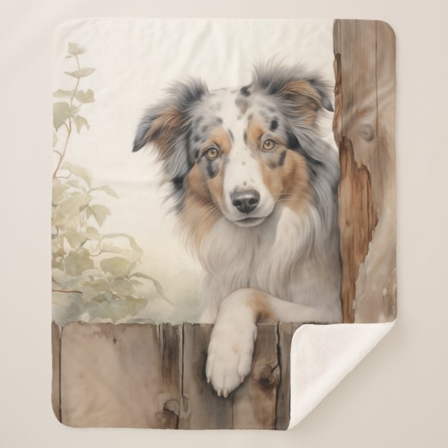 Beautiful Blue Merle Aussie Sherpa Blanket (Front)