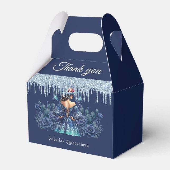 Beautiful Blue Mexican Style Quinceañera Favour Box (Front Side)