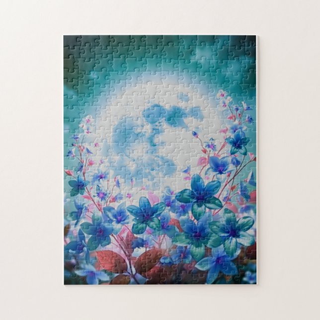 Beautiful Blue Moon with Flowers Jigsaw Puzzle (Vertical)