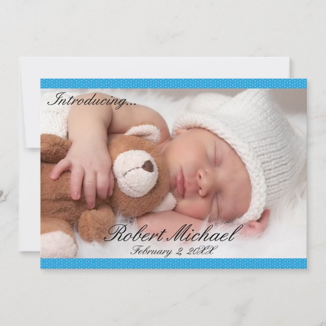 Beautiful Blue Newborn Boy Announcement (Front)