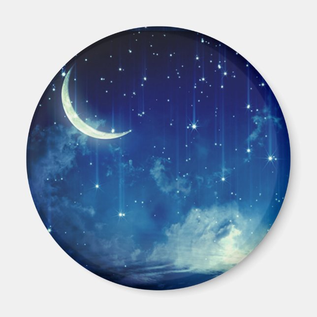 Beautiful blue night sky & crescent moon   magnet (Front)