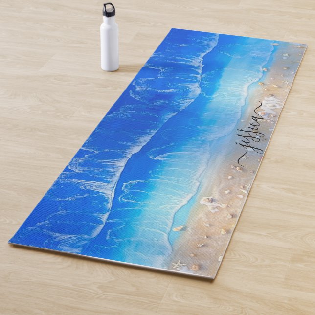 Beautiful Blue Ocean Beach Waves Tropical Custom Yoga Mat (In Situ)