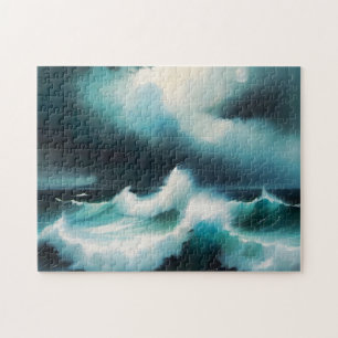 Beautiful Blue Ocean waves painting Jigsaw Puzzle