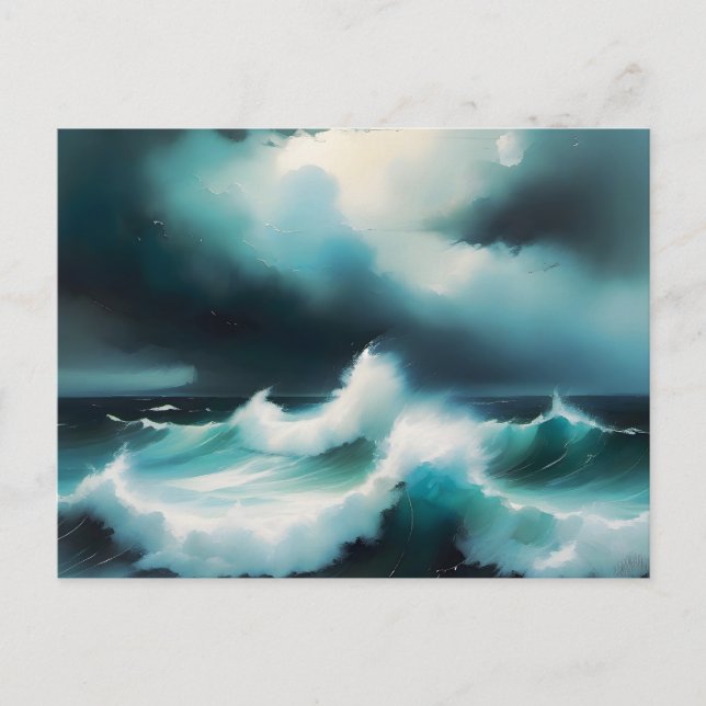 Beautiful Blue Ocean waves painting Postcard (Front)