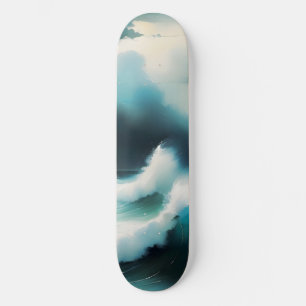 Beautiful Blue Ocean waves painting Skateboard