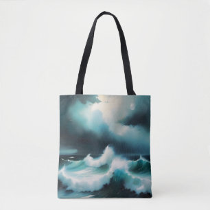 Beautiful Blue Ocean waves painting Tote Bag