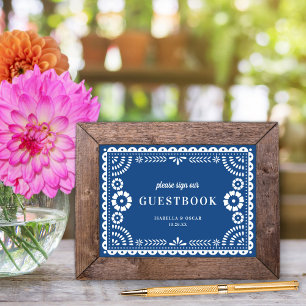 Beautiful Blue Papel Picado Wedding Guestbook Sign