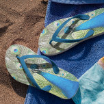 Beautiful Blue Peacock Feathers Flip Flops<br><div class="desc">These stylish flip flops are perfect for stepping out of the shower or stepping onto the beach and feature the photo image of a beautiful,  blue Peacock with colourful fantail plumage. Select foot size along with other options.</div>