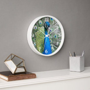 Beautiful Blue Peacock Feathers Wall Clock