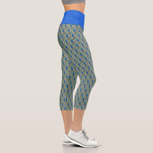Beautiful Blue Peacock Pattern Capri Leggings