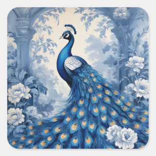 Beautiful blue peacock square sticker