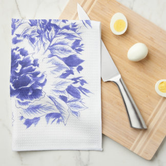 Beautiful Blue Peony Kitchen Towel