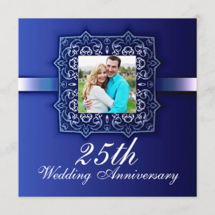 beautiful blue photo 25th anniversary invitation